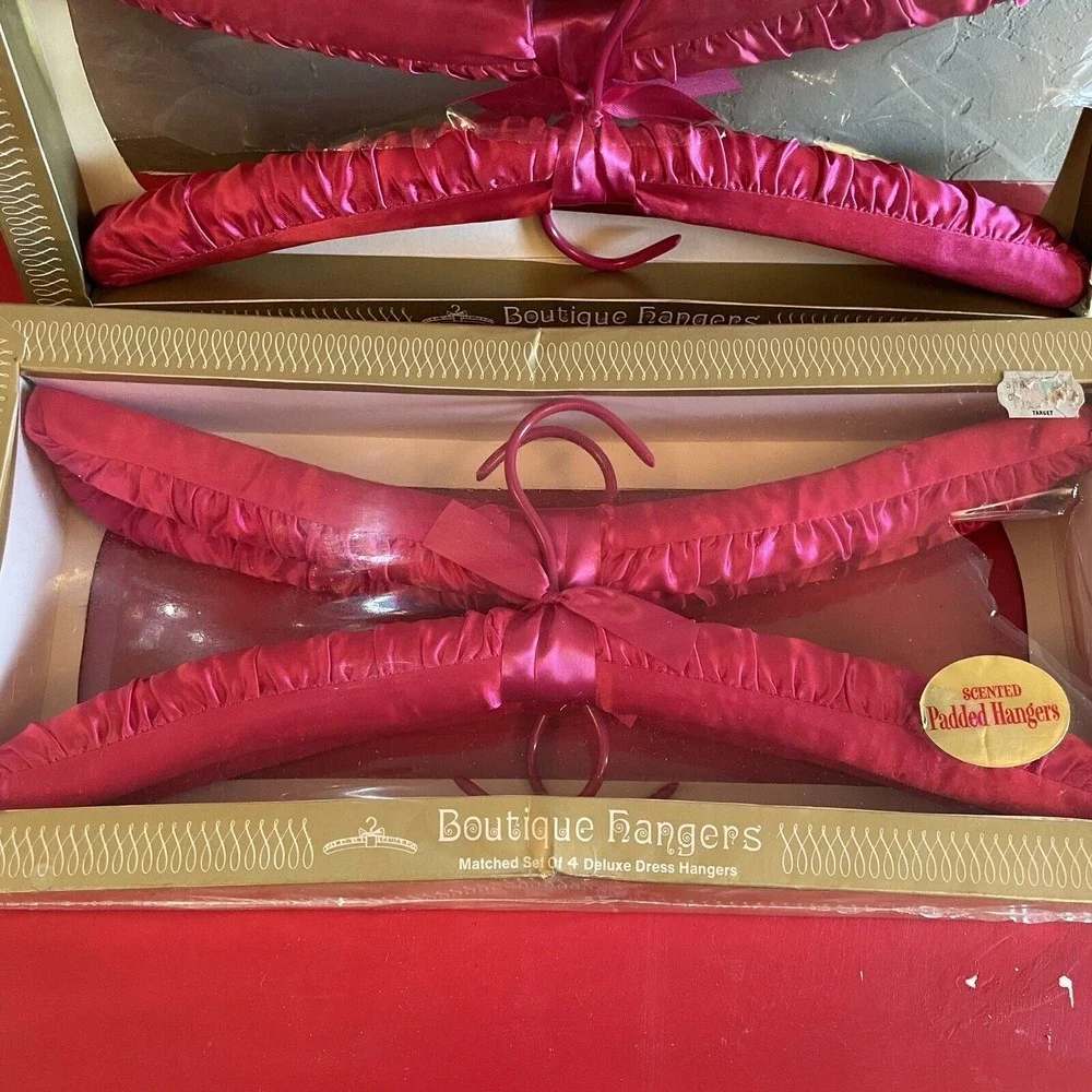 New Set of 6 Vintage‎ Scented Padded Satin Lingerie Sweater Hangers Hot Pink